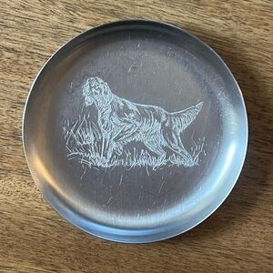 Vintage Stainless Steel Engraved Dog in Grass Trinket Dish